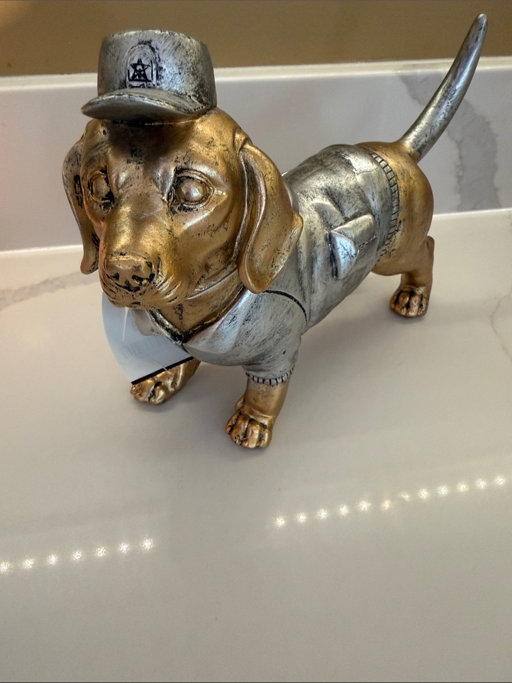 Gold & Silver Dachshund Figurine Decorative Accent